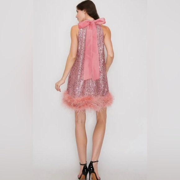 Pink Ostrich Feather Sequin Party Prom Dress main image 0